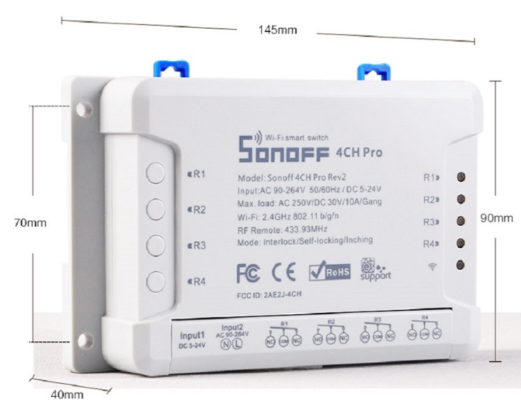 Sonoff 4CH Pro R2 dimensioni