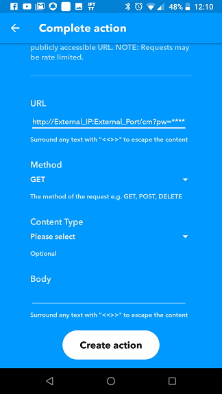 Applet Alexa IFTTT: azione