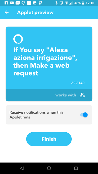 Applet Alexa IFTTT: evento