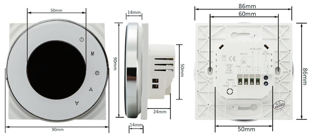 Termostato WiFi Decdeal BHT-6000-GC dimensioni