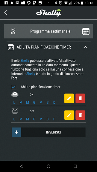 Shelly Cloud programmazione settimanale