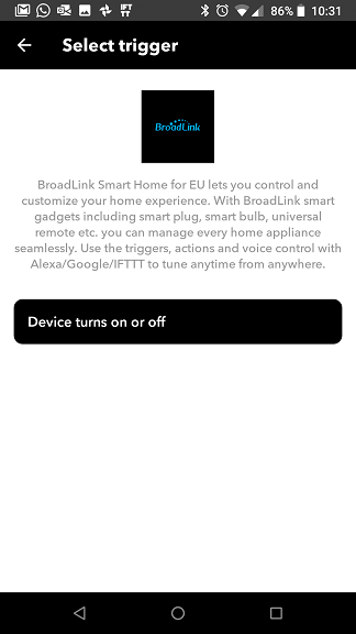 IFTTT BroadLink Smart Home for EU trigger