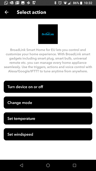IFTTT BroadLink Smart Home for EU action