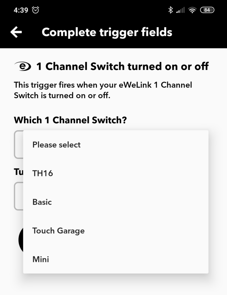 Trigger IFTTT interruttori Sonoff 1 canale