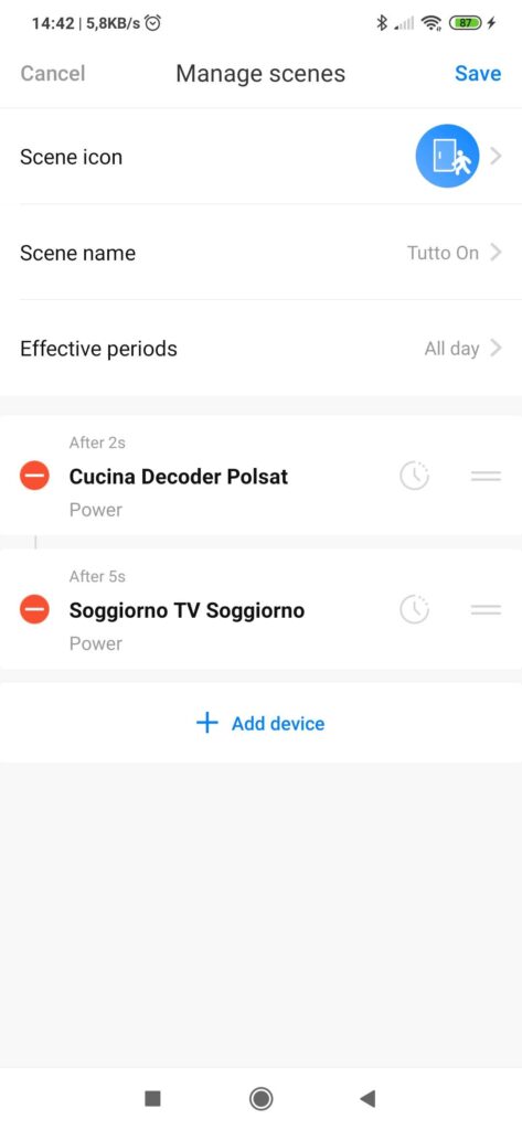 App Broadlink Universal Remote: gestione scene