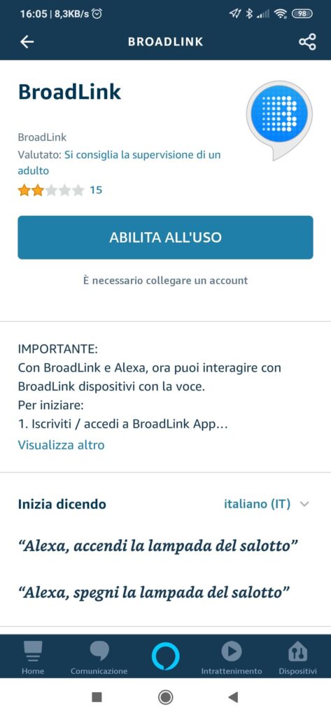 Collegare Broadlink RM Pro, Mini3 e RM4 Mini ad Alexa