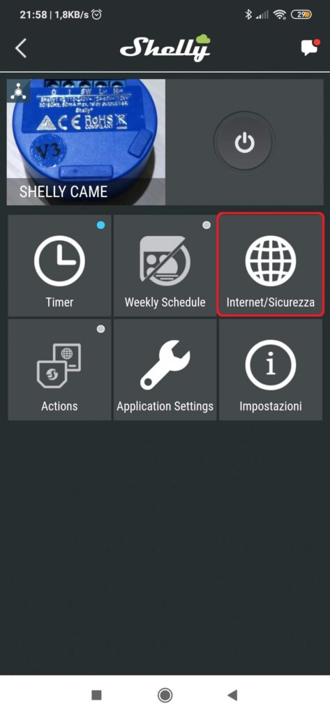 Shelly Cloud App Internet/Sicurezza