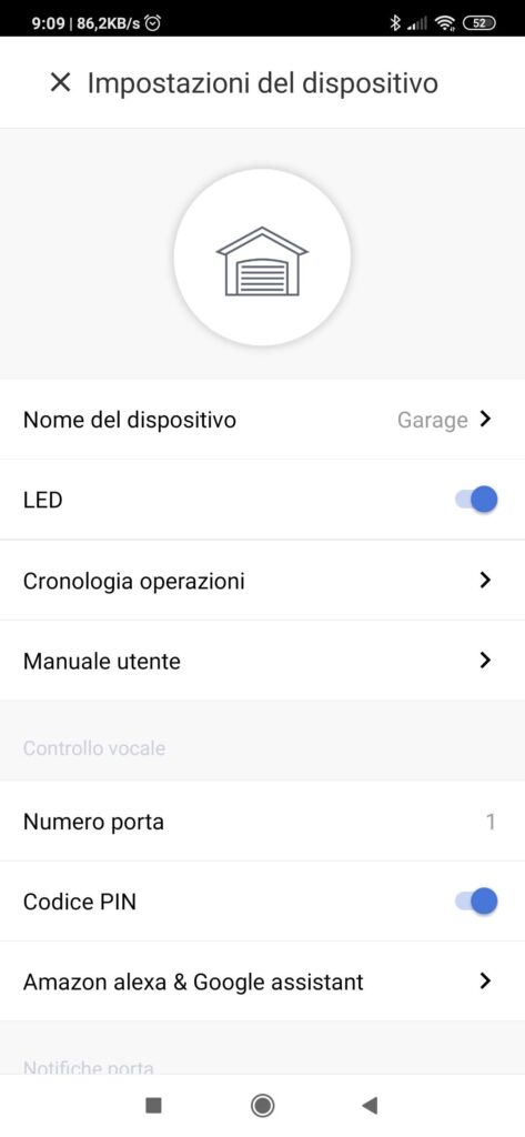 Impostazioni del dispositivo Meross MSG100