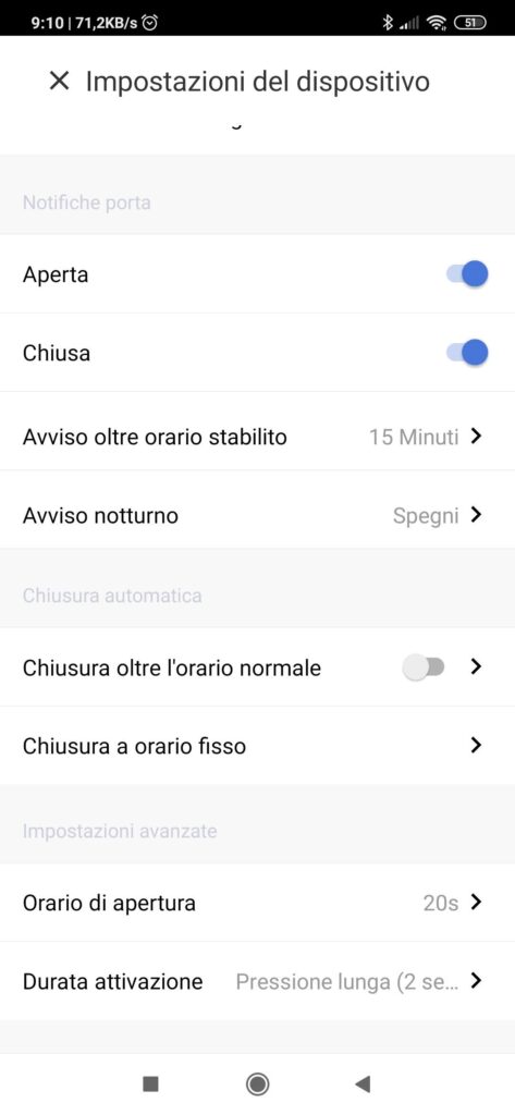 Impostazioni del dispositivo Meross MSG100