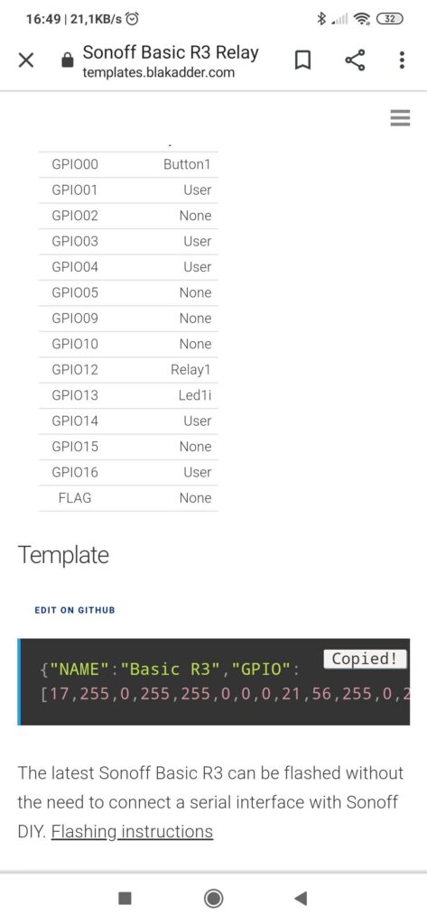 Sonoff Tasmota template