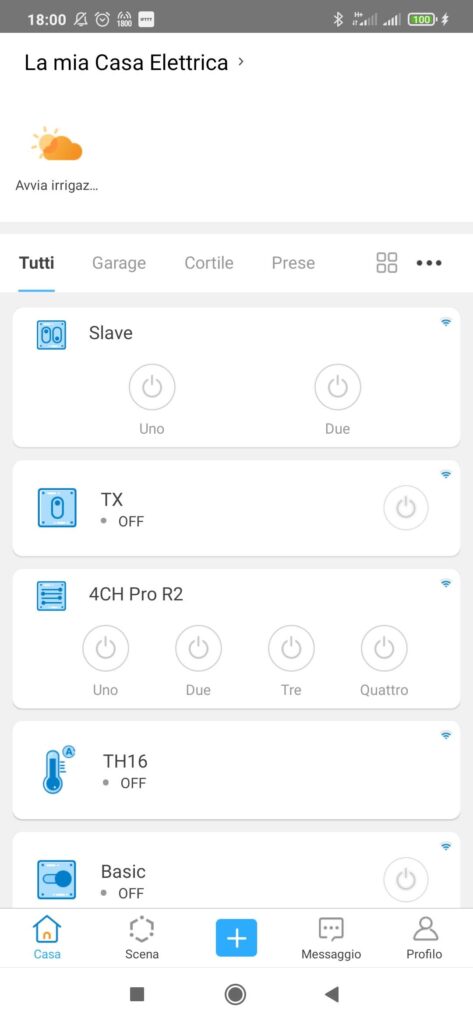 eWeLink App Sonoff: casa, stanze, dispositivi