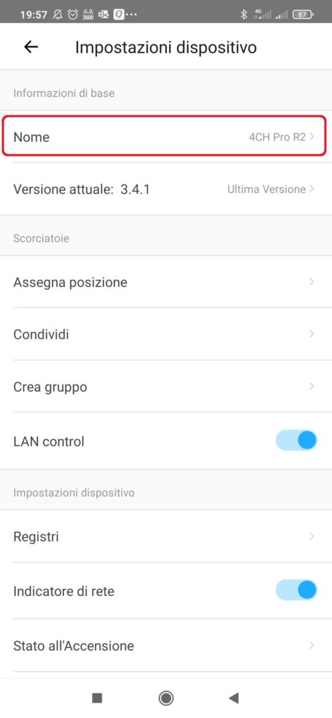 eWeLink App Sonoff modifica nome dispositivo