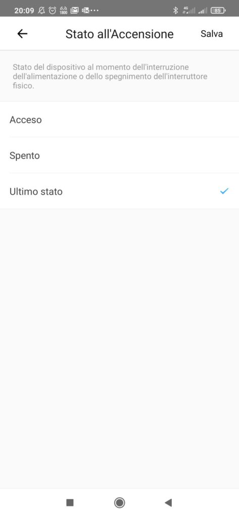 eWeLink App Sonoff Stato all'accensione