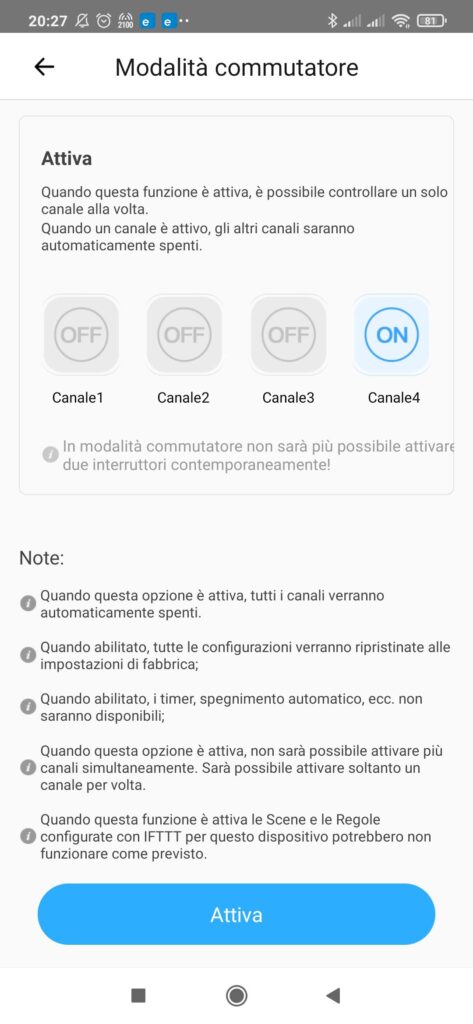 eWeLink App Sonoff interblocco (modalità commutatore)