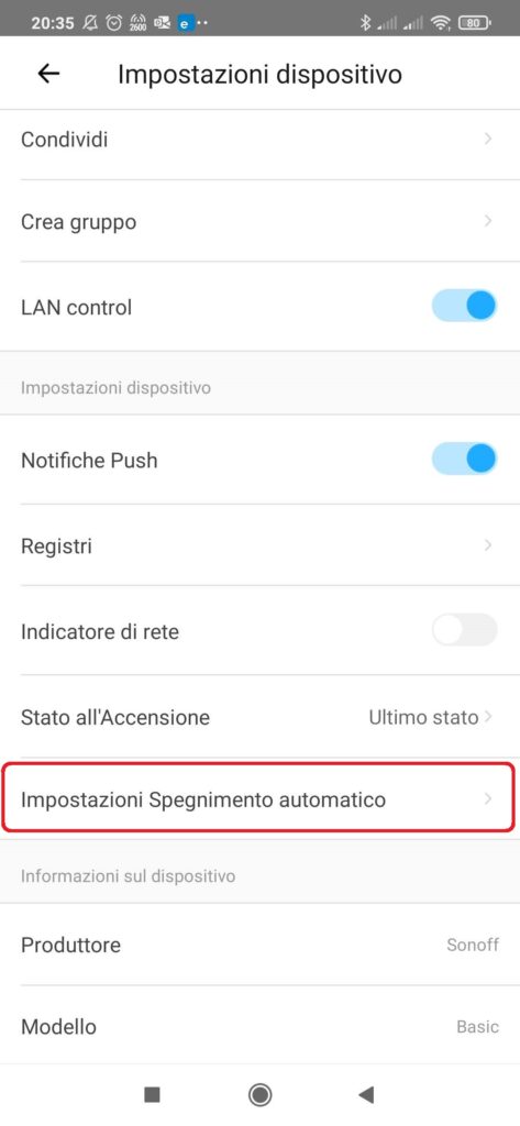 Spegnimento automatico eWeLink App Sonoff