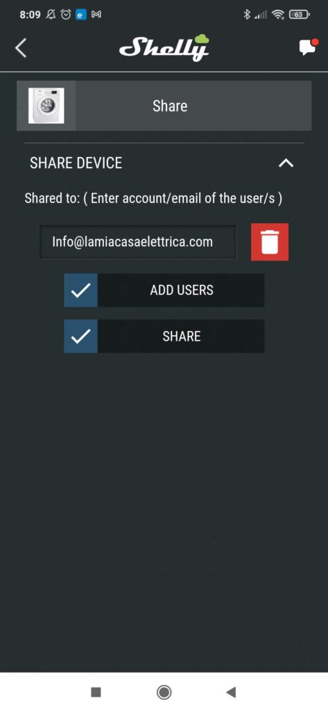 Shelly Cloud App condivisione