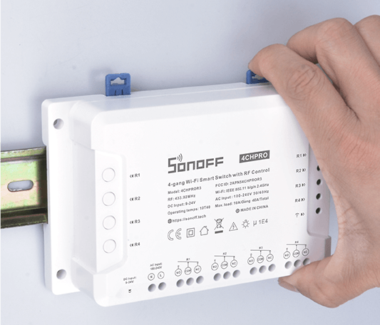 Installazione Sonoff 4CH Pro R3 in quadro elettrico su binario DIN 