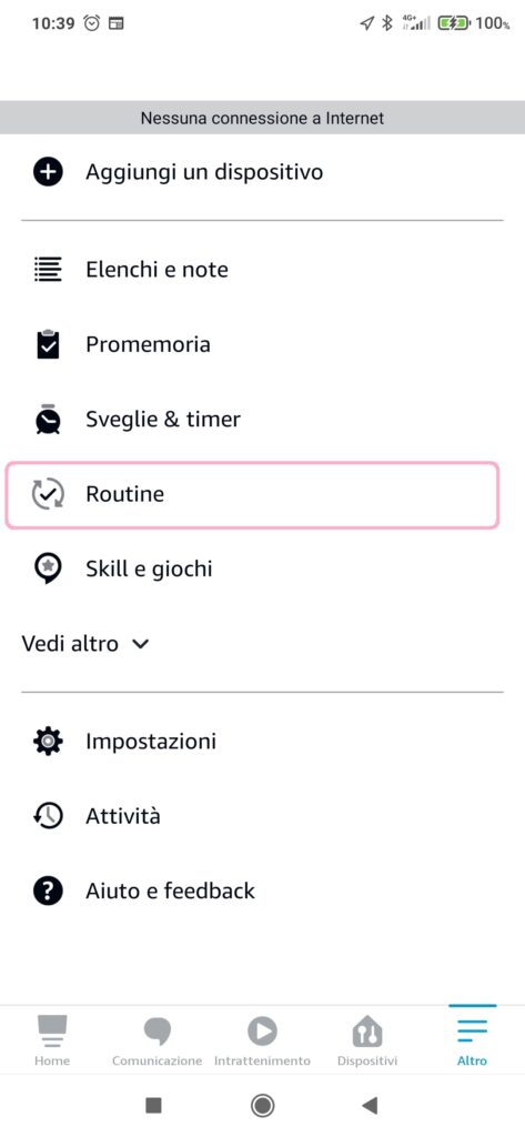Creare routine con Alexa