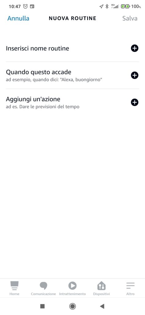 Creare routine con Alexa