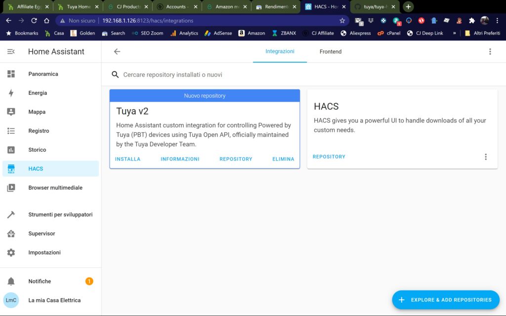 Installare Tuya v2 mediante Home Assistant Community Store (HACS)