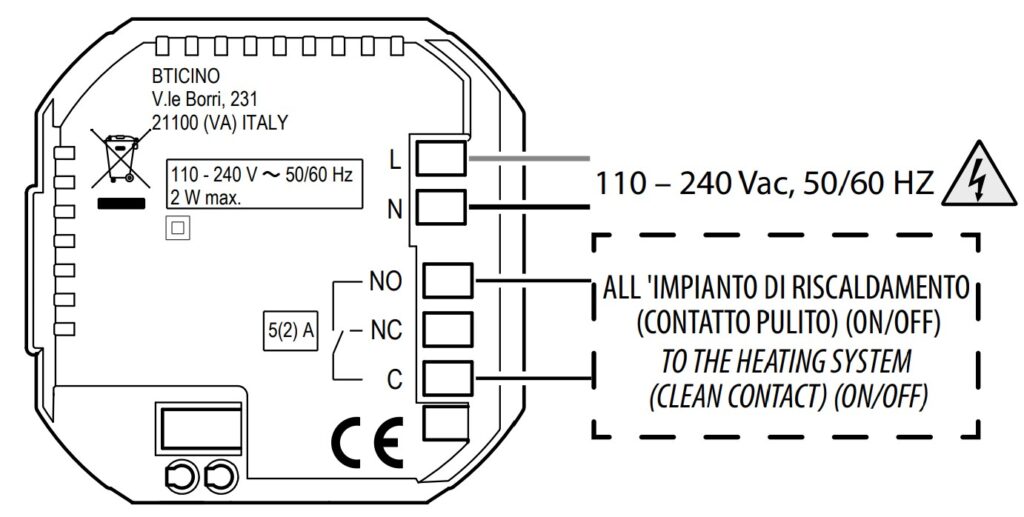 Collegamento termostato BTicino Smarther 2 ad incasso con caldaia