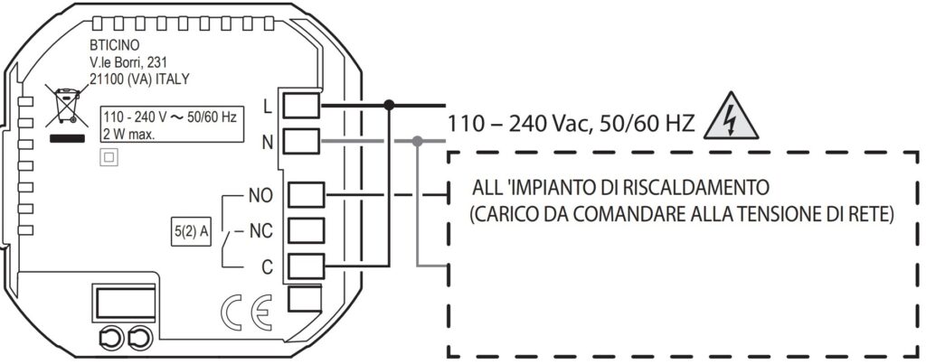 Collegamento termostato BTicino Smarther 2 ad incasso con elettrovalvola