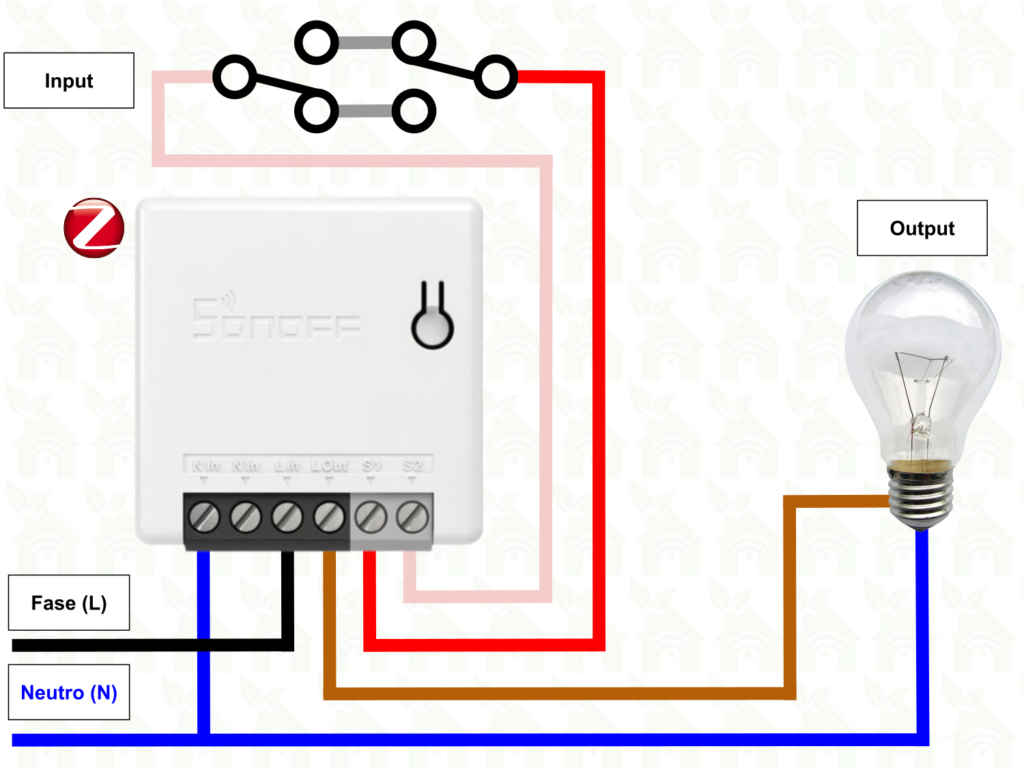 Schema collegamento Sonoff Zigbee Mini con deviatore