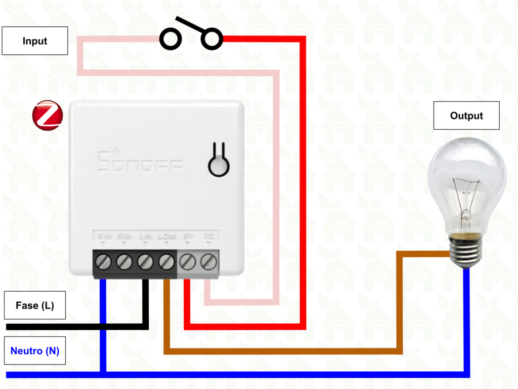 Schema collegamento Sonoff ZBMINI Zigbee con interruttore