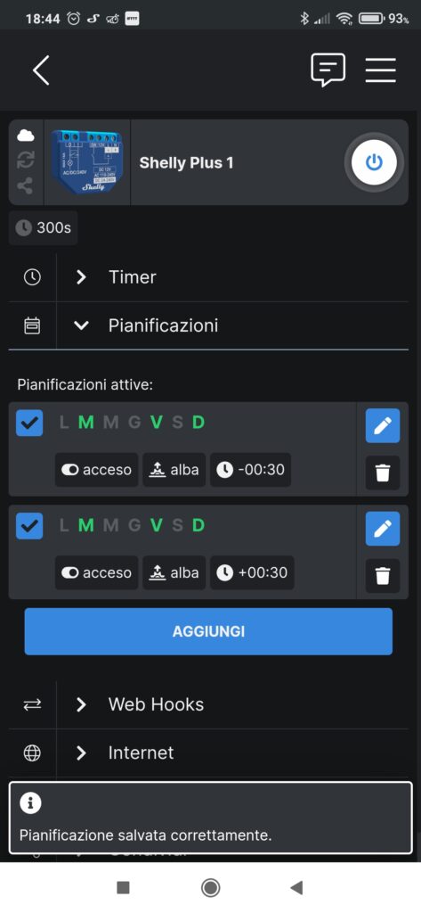 Programmazione settimanale dell'irrigazione con Shelly