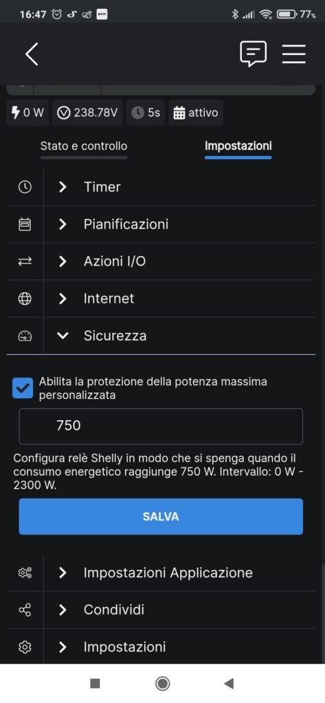 Shelly 2.5 Sicurezza